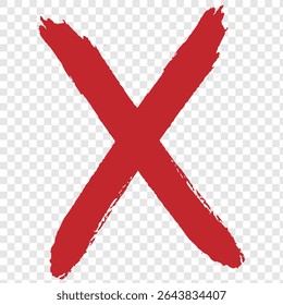 Hand-drawn cross marker. Grunge x sign. Red cross marker. Eps 10