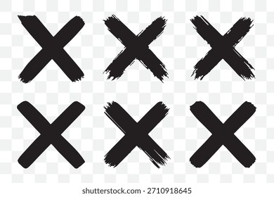 Hand-drawn cross marker set. Grunge x sign. Delete icon . Reject icon . Vector illustration.