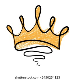 Handdrawn crown in brush stroke texture paint style.Crown doodle icon. Vector illustration