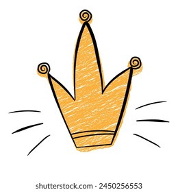 Handdrawn crown in brush stroke texture paint style.Crown doodle icon. Vector illustration