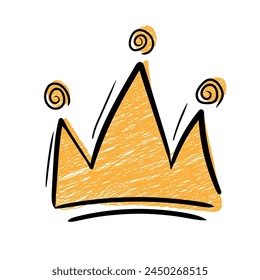 Handdrawn crown in brush stroke texture paint style.Crown doodle icon. Vector illustration