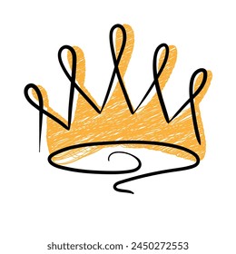 Handdrawn crown in brush stroke texture paint style.Crown doodle icon. Vector illustration