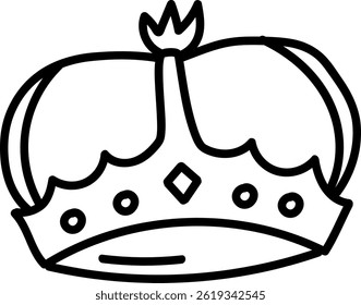 A hand-drawn crown is depicted with bold outlines and a simple style.  The majestic headgear is presented in a clean line drawing. Cartoon vector illustration
