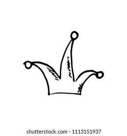 Handdrawn crown doodle icon. Hand drawn black sketch. Sign cartoon symbol. Decoration element. White background. Isolated. Flat design. Vector illustration.