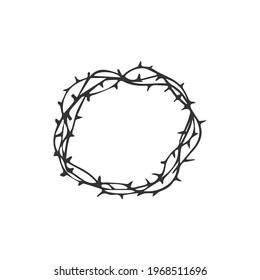 Hand-drawn crown of thorns isolated on white background. Christian symbol of the sacrifice of Jesus Christ. Religion and Christianity. Vector illustration