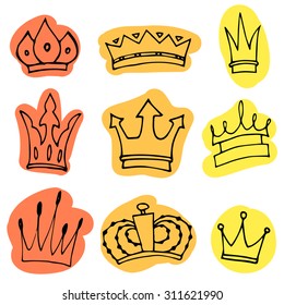 Hand-drawn crowns collection. Ink sketch. Vector design elements.