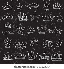 Hand-drawn crowns collection. Ink sketch. Vector design elements.