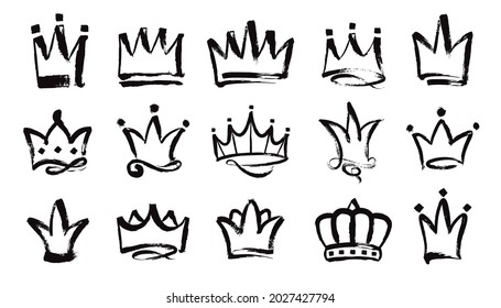 Handdrawn crowns  Royal crown painted by grunge brush  king crown sketch vector set