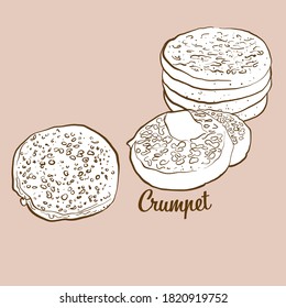 Hand-drawn Crumpet bread illustration. Flatbread, usually known in United Kingdom. Vector drawing series.