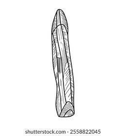 Hand-drawn crystal illustration with sharp lines and a monochrome palette, showcasing raw mineral textures perfect for geology, design, or minimalist decor.