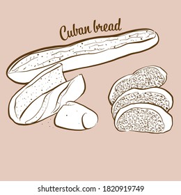 Hand-drawn Cuban bread bread illustration. Yeast bread, usually known in United States. Vector drawing series.