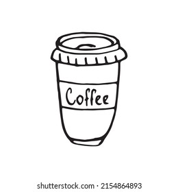 Hand-drawn cup of coffee doodle black on white. Vector illustration