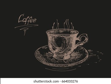 Hand-drawn cup of coffee on a saucer