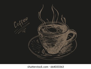 Hand-drawn cup of coffee on a saucer