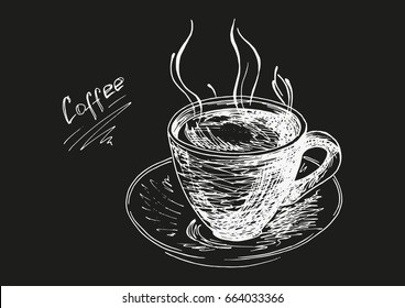 Hand-drawn cup of coffee on a saucer