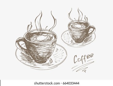 Hand-drawn cup of coffee on a saucer