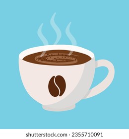 Handdrawn Cup of Coffee with white ceramic mug Clipart Icon Drink and Beverage Vector Doodle Sticker for International Coffee Day