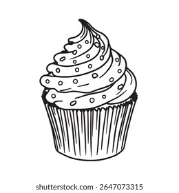Hand-drawn cupcake with icing and sprinkles