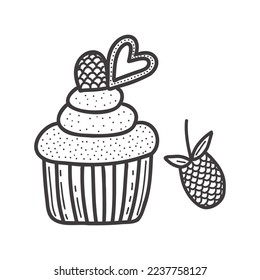 hand-drawn cupcake for lovers. Design elements for Valentines Day
