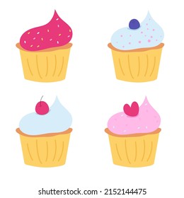 Handdrawn cupcake set. Dessert vector illustration design
