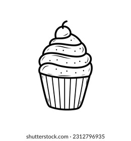 Hand-drawn cupcake vector illustration isolated on white background. Cupcake doodle