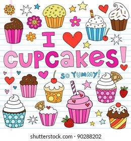 Handdrawn Cupcakes Dessert Notebook Doodle Design Stock Vector Royalty Free