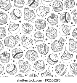 hand-drawn cupcakes seamless pattern