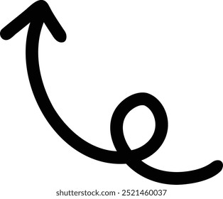 Hand-drawn Curled Arrow - Black, Upward, Ascending