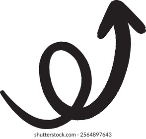 Hand-drawn Curled Arrow - Black, Upward, Ascending