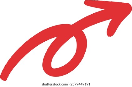Hand-drawn Curled Arrow - Red, Upward, Ascending
