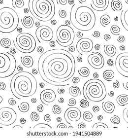 hand-drawn curls spiral seamless pattern. Vector cute line art pattern