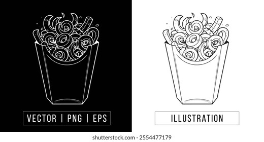 Hand-Drawn Curly Fries Sketch Illustration - Vector, PNG File Download