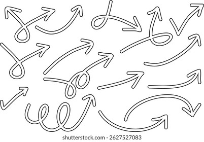 Hand-Drawn Curved Arrow Collection – Creative Sketch Vector arrow Set 
