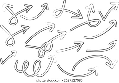Colección de flecha curva dibujada a mano: juego de Vectores de croquis creativos para notas, infografías, diagramas y aspectos destacados visuales
