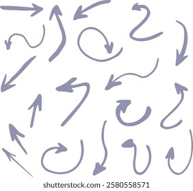 Hand-Drawn Curved and Swirly Arrow Design Elements on White Background