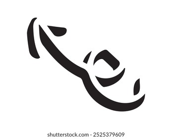 Hand-drawn curved volumetric black arrow isolated on a white background. Concept of direction, navigation, pointers, movement. Design element, symbol, and sign. Doodle style, sketch