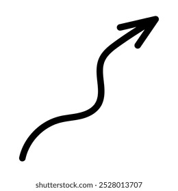 Hand-drawn curved wavy arrow shape. Vector sign isolated on transparent background