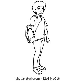 hand-drawn customer who listens and is interested in looking at something. vectorized, young, man, woman, questioning, outline, white, black.