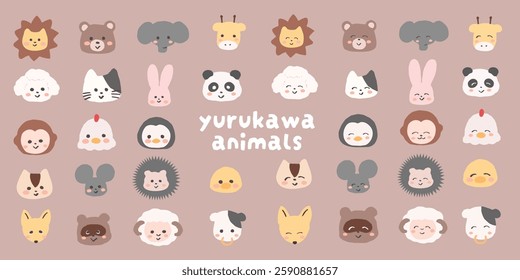 Hand-drawn cute animal icon set: normal face and smiling face, kindergarten, nursery school, cute illustrations