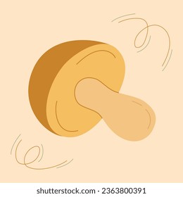 Hand-drawn cute autumn Yellow boletus mushrooms. Forest edible mushroom is lying on its side. Autumn greeting card, postcard. For decorating children's room, wallpaper, paper. Vector illustration