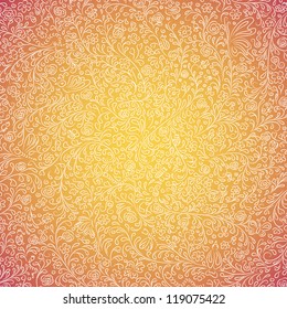 Hand-drawn cute background with flowers, birds and butterflies