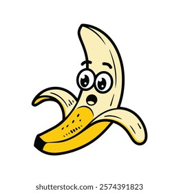 Hand-drawn Cute banana peel character Vector illustration for playful designs, safety messages, and quirky humor.