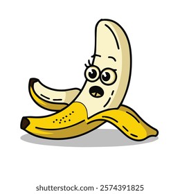 Hand-drawn Cute banana peel character Vector illustration for playful designs, safety messages, and quirky humor.