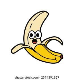 Hand-drawn Cute banana peel character Vector illustration for playful designs, safety messages, and quirky humor.