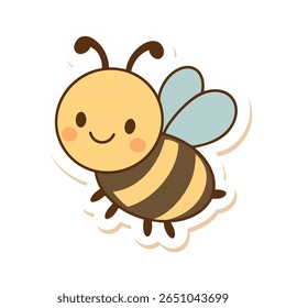 Hand-drawn cute bee in pastel tones with kawaii expression, perfect for children's decor, baby designs, and spring-themed illustrations.