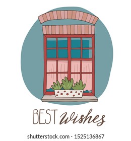 Hand-drawn cute belgian window with hand lettering - Best wishes