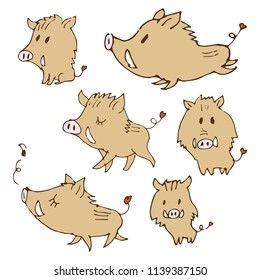 Hand-drawn cute boars new year illustrations