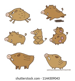 Hand-drawn cute boars new year illustrations