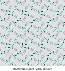 Hand-Drawn Cute Botanical Floral Pattern. Pastel Spring Flowers