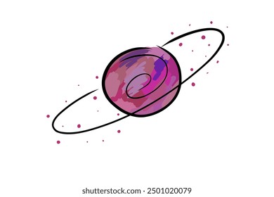 A hand-drawn cute, bright, colorful saturn. Good for any project.